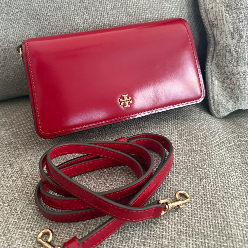 NWT Tory Burch Emerson Patent Leather Mini Crossbody Handbag In Red - Picture 6 of 8